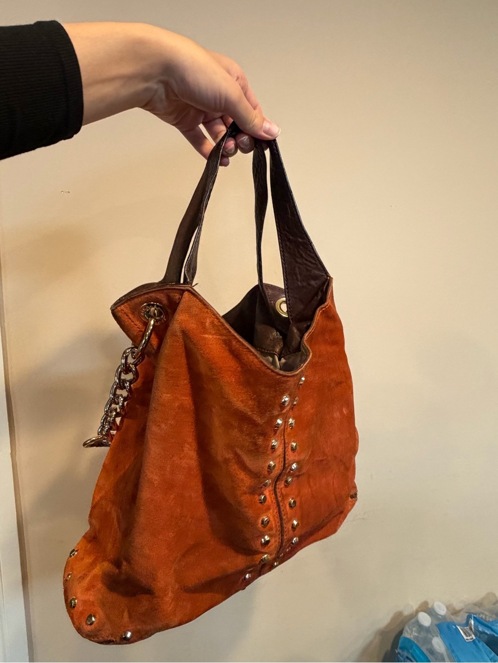 Michael Kors Rust Orange Studded Leather Tote Bag